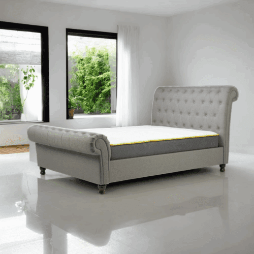 Castello Grey Fabric Scroll Sleigh Bed Frame