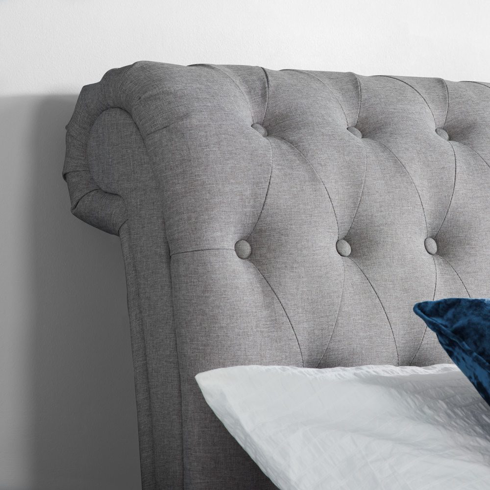 Castello Grey Fabric Scroll Sleigh Bed Frame - Image 2